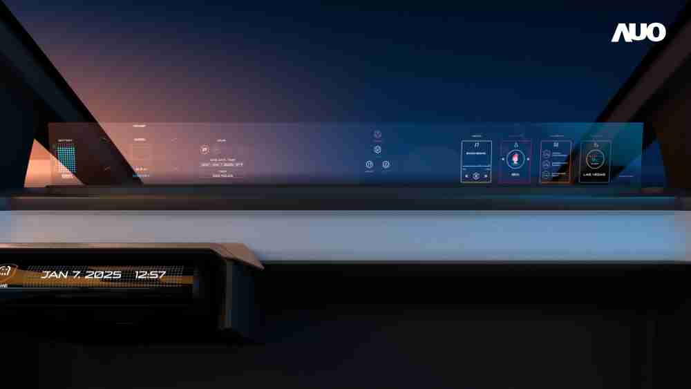 JDB电子无界透明显示接口(Horizon Image Glass)透过车运算方案整合仪表板、、、中控台及副驾显示器，，，，一体式全景呈现，，提供乘用者清晰的前方视野、、、行车必要信息与娱乐功能